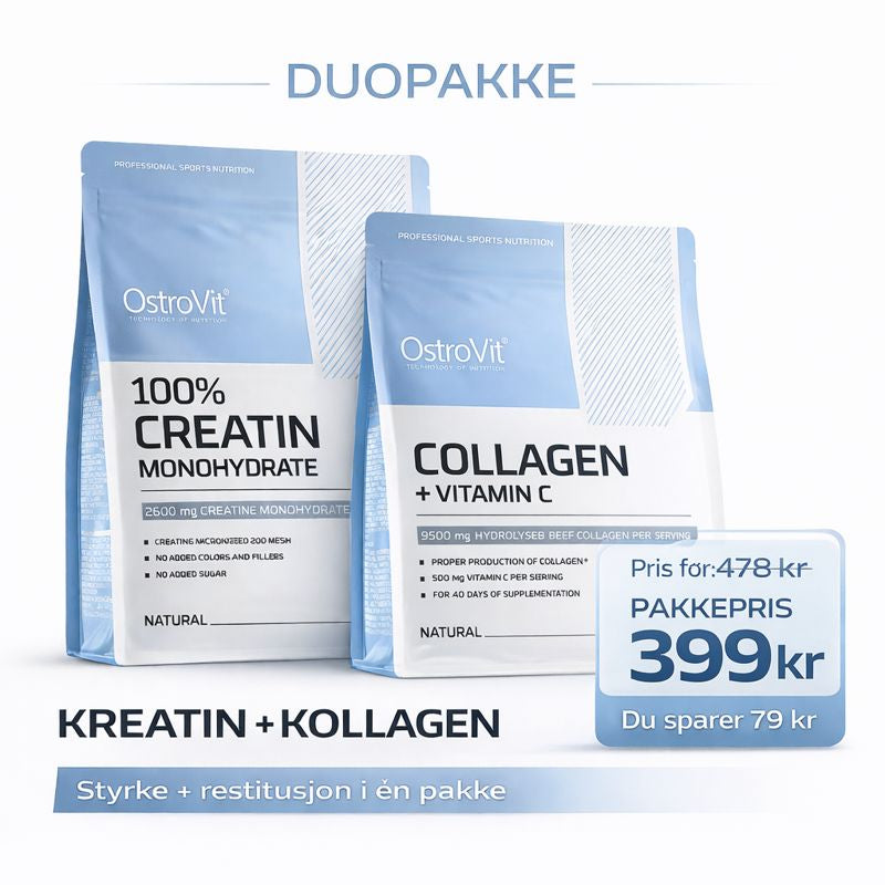 Duopakke: OstroVit Kreatin Monohydrate 500g + OstroVit Collagen + Vitamin C 400g – 399 kr