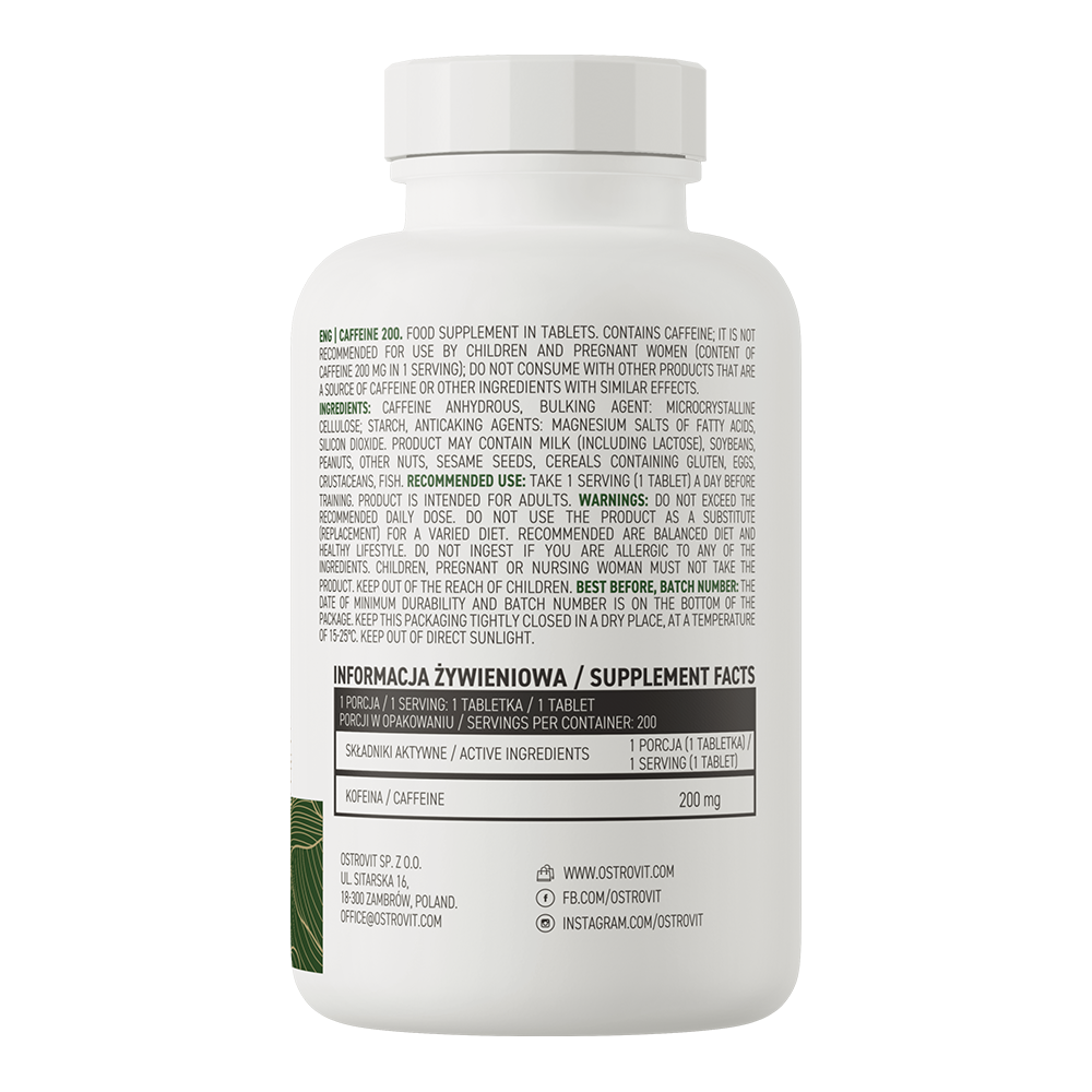 OstroVit Koffein 200 mg VEGE 200 tabletter