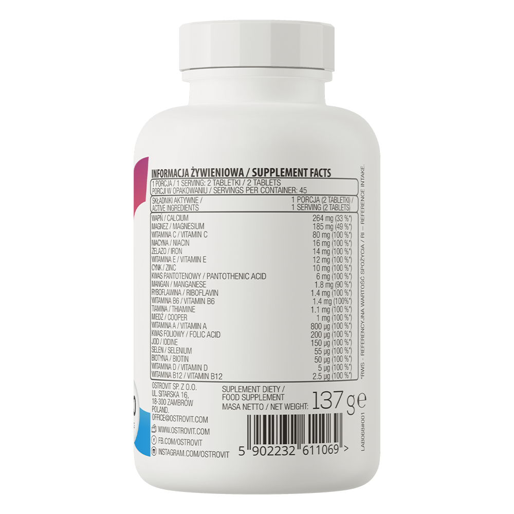 OstroVit 100% Vit&Min 90 tabletter Komplett sett med vitaminer og mineraler