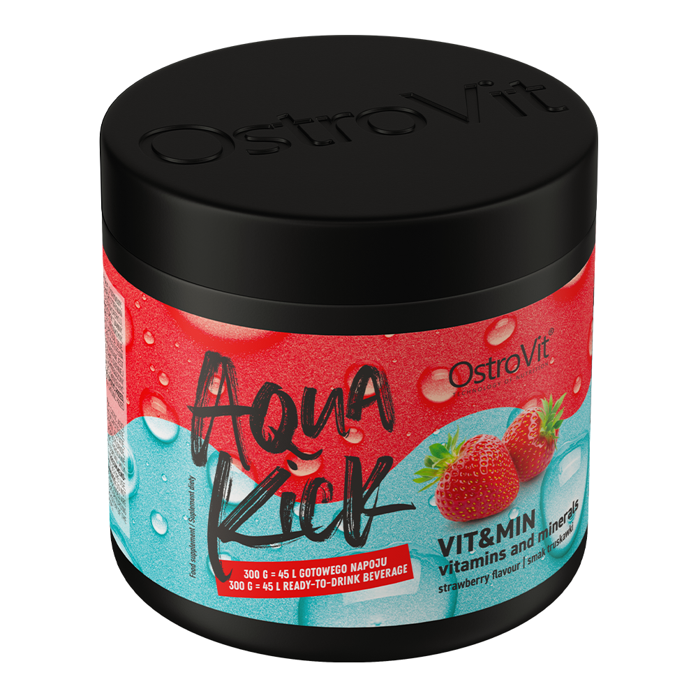 OstroVit Aqua Kick VIT&MIN 300 g Jordbærsmak – pulvertilskudd med vitaminer og mineraler