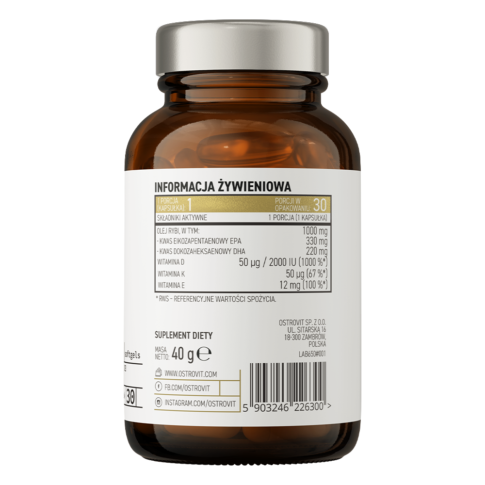 OstroVit Pharma Elite Omega 3 D3 + K2 30 kapsler