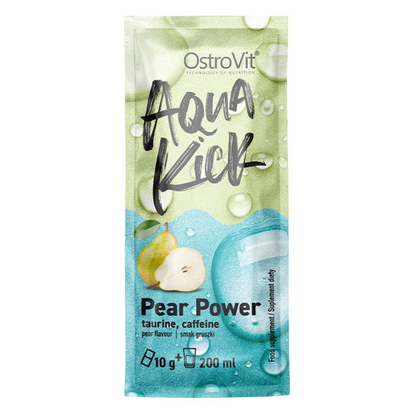 OstroVit Aqua Kick Pear Power 10 g x 24 BOKS Praktiske porsjonsposer med pæresmak, som inneholder koffein og taurin