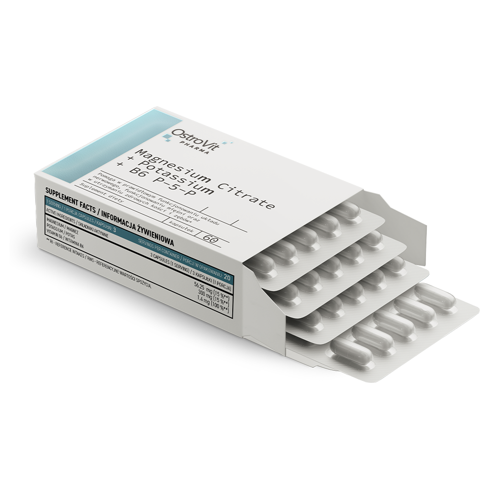 OstroVit Pharma Magnesiumsitrat + Kalium + B6 P-5-P 60 kapsler