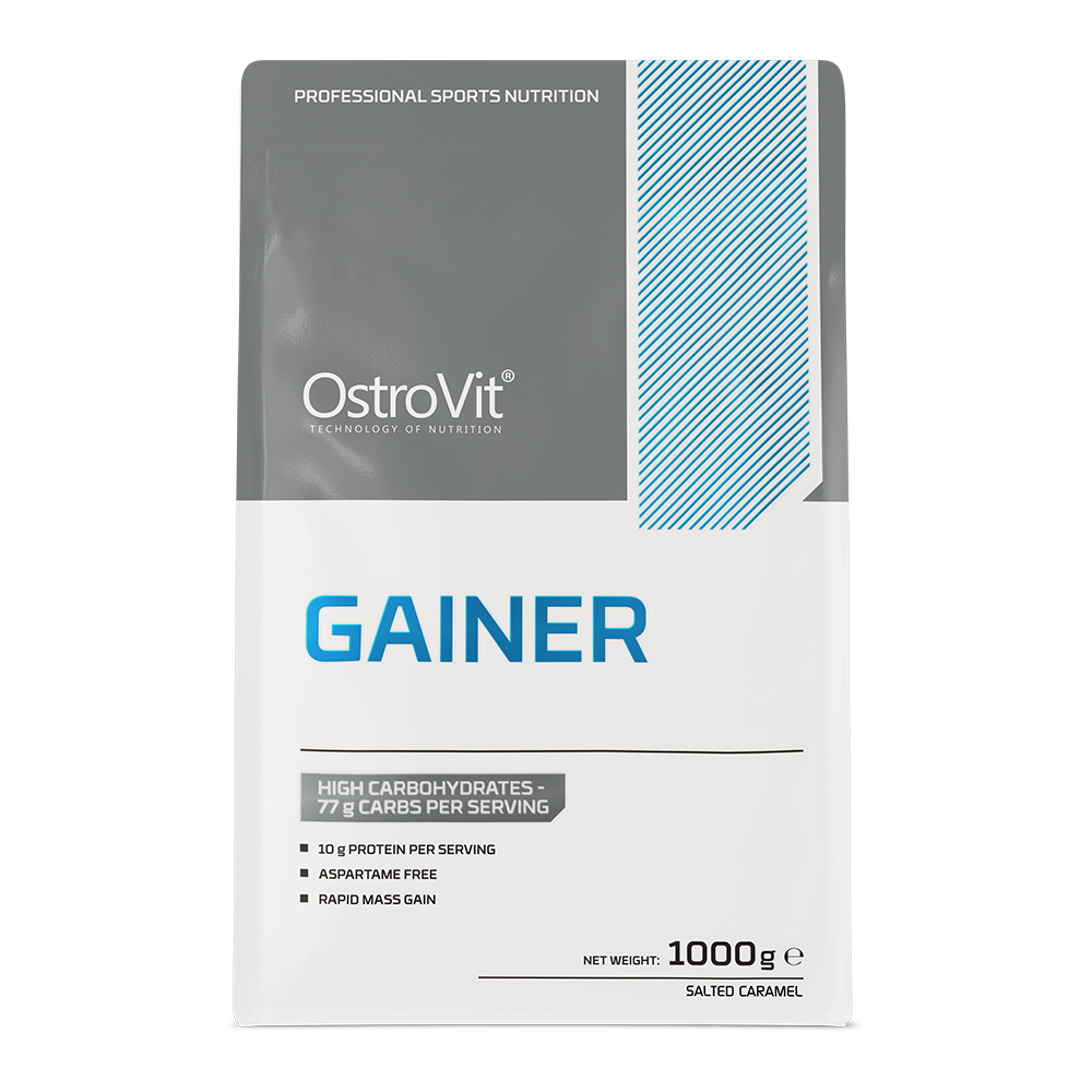 OstroVit Gainer 1000 g - Salted Caramel Karbohydrat- og proteinpulver – Inneholder 77% karbohydrater og 10% proteiner per porsjon.