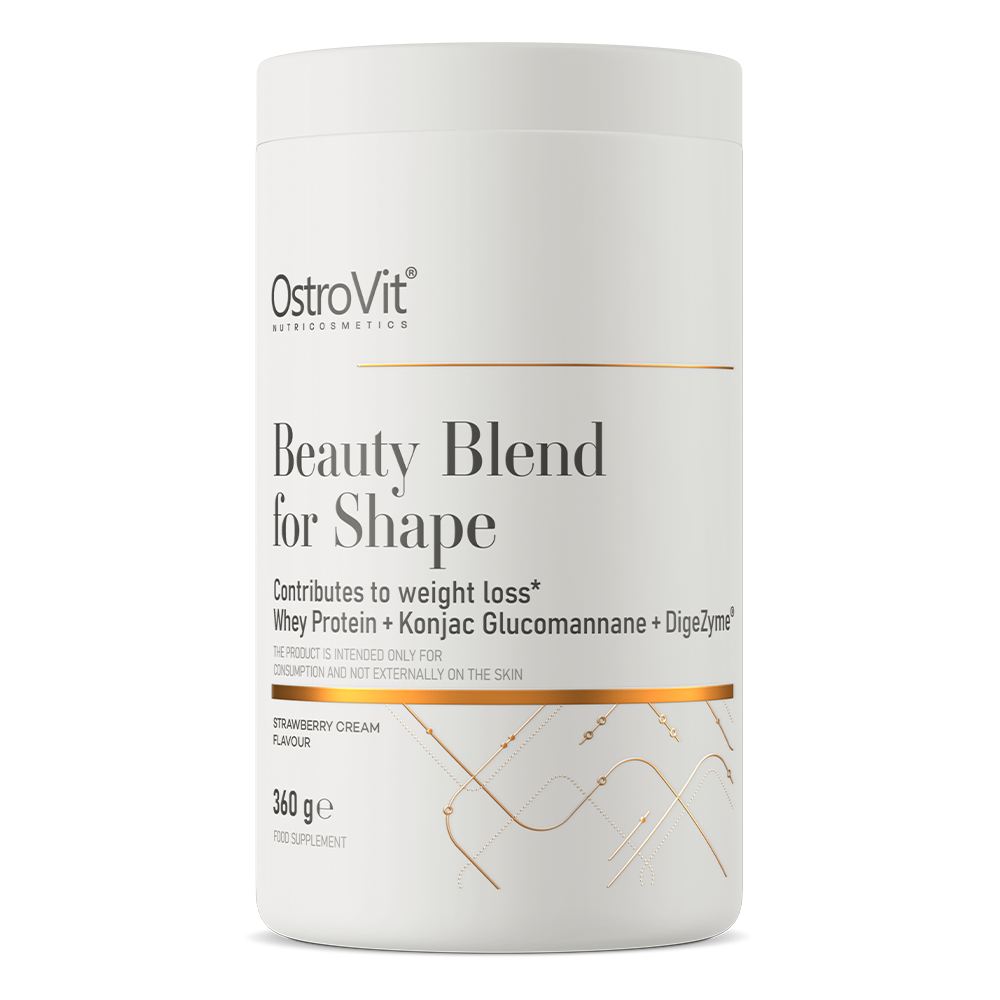 OstroVit Beauty Blend for Shape 360 g kremet jordbær Proteinkilde, inneholder også konjak-glukomannan og DigeZyme®-kompleks