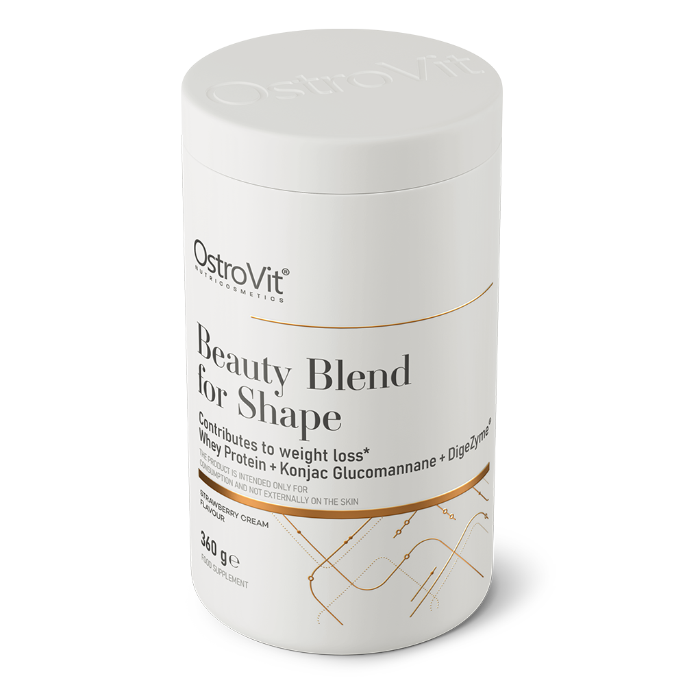 OstroVit Beauty Blend for Shape 360 g kremet jordbær Proteinkilde, inneholder også konjak-glukomannan og DigeZyme®-kompleks