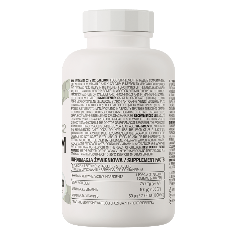 OstroVit Vitamin D3 + K2 + Kalcium 90 tabs