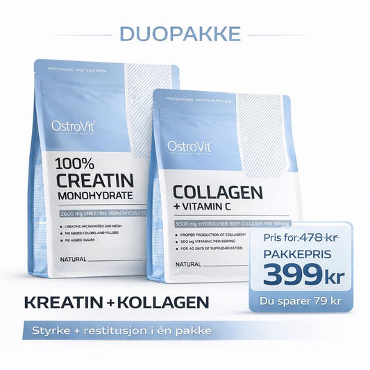 Duopakke: OstroVit Kreatin Monohydrate 500g + OstroVit Collagen + Vitamin C 400g – 399 kr