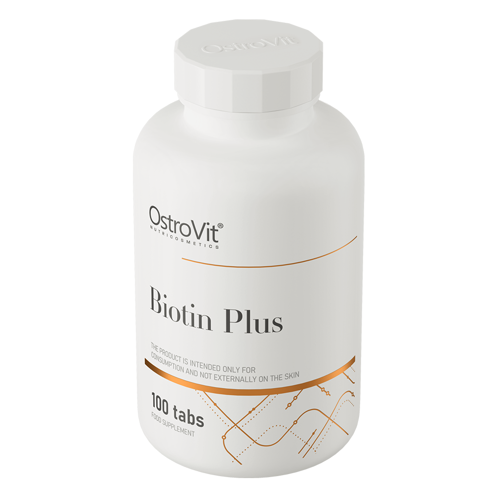 OstroVit Biotin Plus 100 tabletter  Kosttilskudd med biotin, beriket med sink, selen og folsyre.