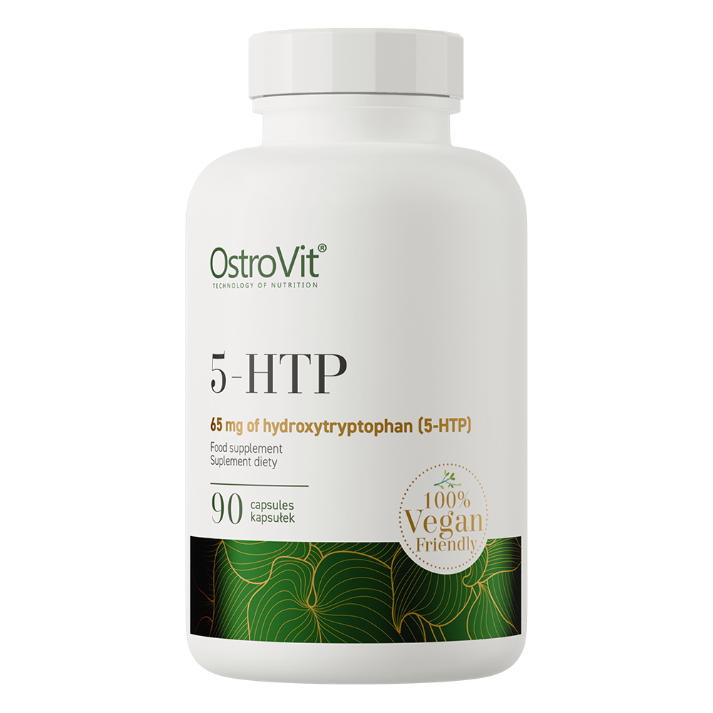 OstroVit 5-HTP VEGE 90 kapsler Kosttilskudd som utgjør en konsentrert kilde til 5-hydroksytryptofan, L-tryptofan og vitamin B6.
