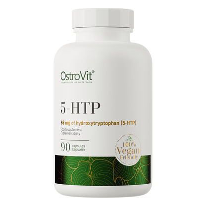 OstroVit 5-HTP VEGE 90 kapsler Kosttilskudd som utgjør en konsentrert kilde til 5-hydroksytryptofan, L-tryptofan og vitamin B6.