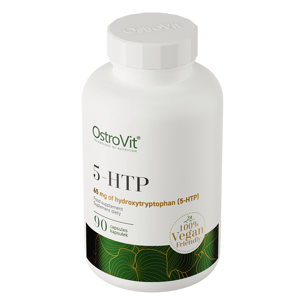 OstroVit 5-HTP VEGE 90 kapsler Kosttilskudd som utgjør en konsentrert kilde til 5-hydroksytryptofan, L-tryptofan og vitamin B6.