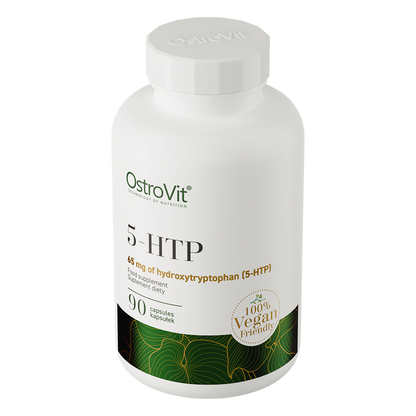 OstroVit 5-HTP VEGE 90 kapsler Kosttilskudd som utgjør en konsentrert kilde til 5-hydroksytryptofan, L-tryptofan og vitamin B6.
