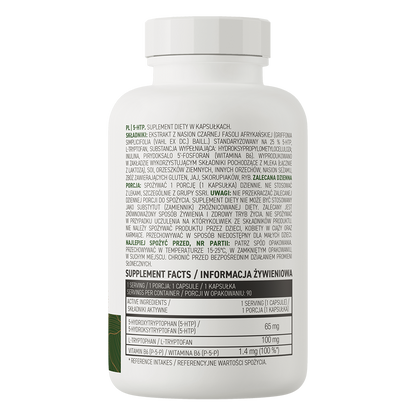 OstroVit 5-HTP VEGE 90 kapsler Kosttilskudd som utgjør en konsentrert kilde til 5-hydroksytryptofan, L-tryptofan og vitamin B6.