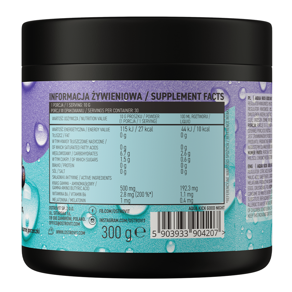 OstroVit Aqua Kick Good Night 300 g Et preparat med gamma-aminosmørsyre, melatonin og vitamin B6