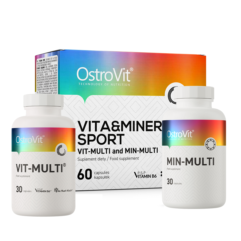 VITA&MINERALS Sport 60 kapsler Et komplett sett med vitaminer og mineraler, beriket med aminosyrer og planteekstrakter.