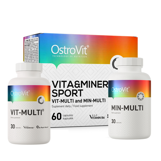 VITA&MINERALS Sport 60 kapsler Et komplett sett med vitaminer og mineraler, beriket med aminosyrer og planteekstrakter.