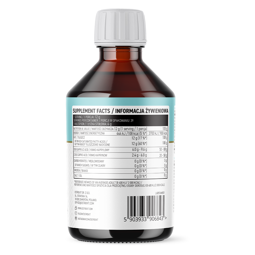 OstroVit MCT-olje fra kokos, 500 ml, naturlig