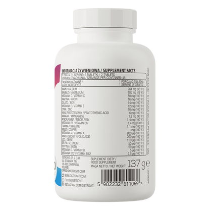 OstroVit 100% Vit&Min 90 tabletter Komplett sett med vitaminer og mineraler
