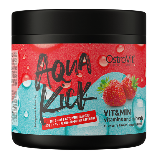 OstroVit Aqua Kick VIT&MIN 300 g Jordbærsmak – pulvertilskudd med vitaminer og mineraler