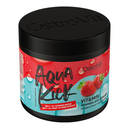 OstroVit Aqua Kick VIT&MIN 300 g Jordbærsmak – pulvertilskudd med vitaminer og mineraler