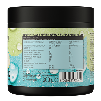 OstroVit Aqua Kick Pear Power 300 g Pæresmak – kosttilskudd med taurin og koffein