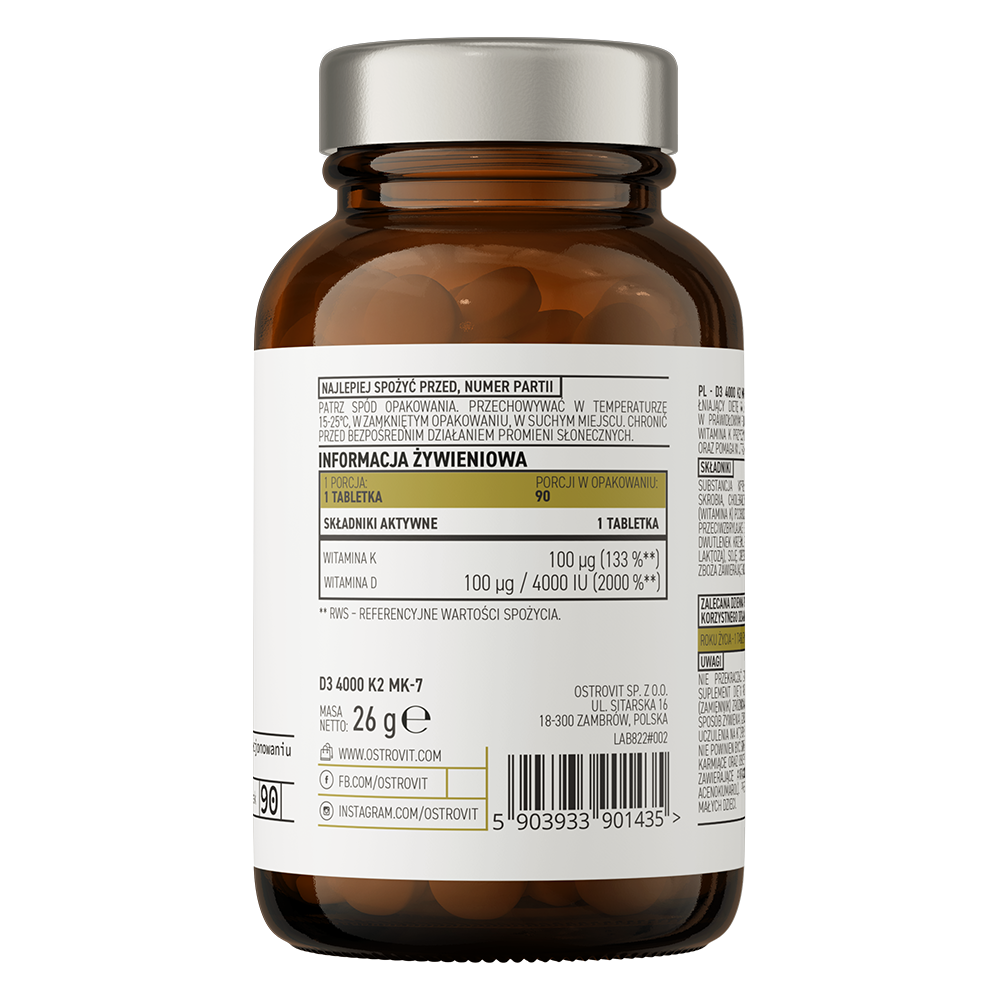 OstroVit Pharma D3 4000 IU + K2 MK-7 – 90 tabletter
