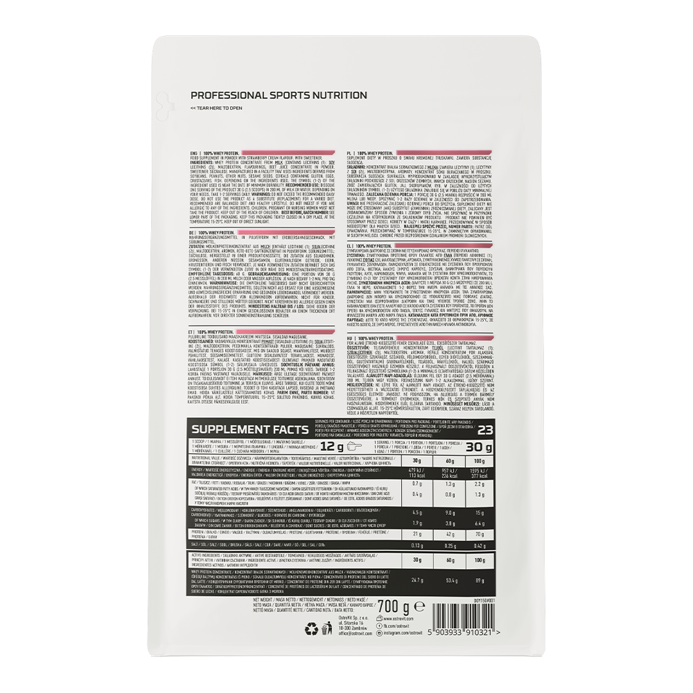 OstroVit 100% Whey Protein 700 g kremjordbærsmak