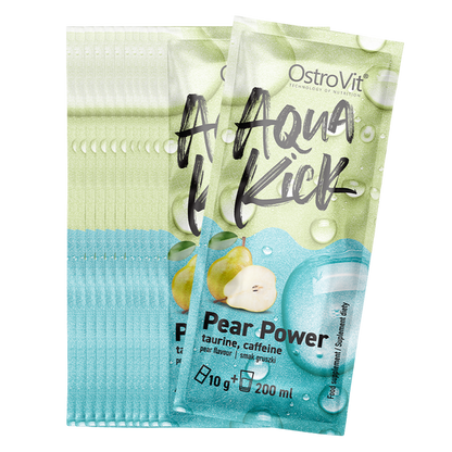 OstroVit Aqua Kick Pear Power 10 g x 24 BOKS Praktiske porsjonsposer med pæresmak, som inneholder koffein og taurin
