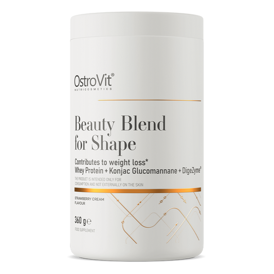 OstroVit Beauty Blend for Shape 360 g  kremet jordbær Proteinkilde, inneholder også konjak-glukomannan og DigeZyme®-kompleks