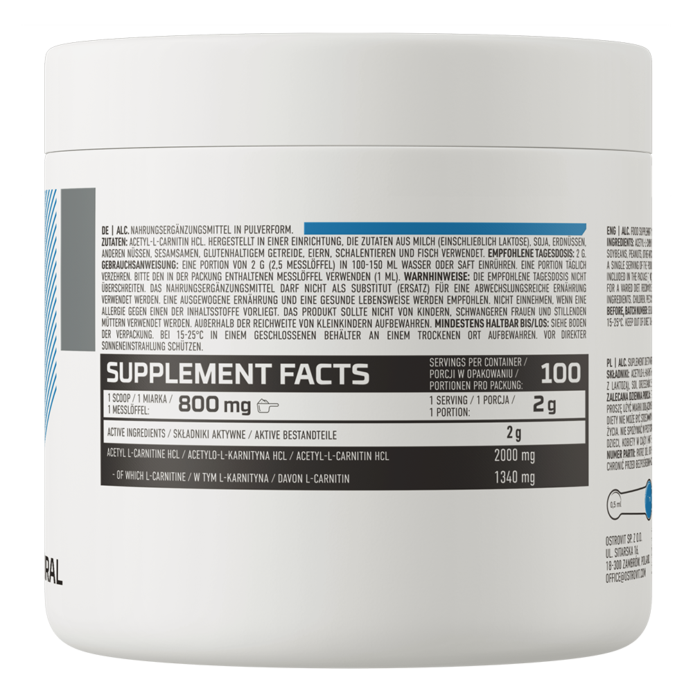 OstroVit Acetyl L-Karnitin 200 g, naturlig.