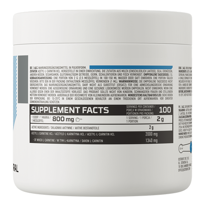 OstroVit Acetyl L-Karnitin 200 g, naturlig.