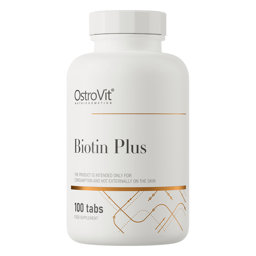 OstroVit Biotin Plus 100 tabletter  Kosttilskudd med biotin, beriket med sink, selen og folsyre.