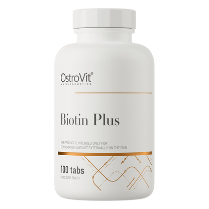 OstroVit Biotin Plus 100 tabletter  Kosttilskudd med biotin, beriket med sink, selen og folsyre.