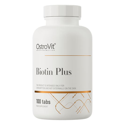 OstroVit Biotin Plus 100 tabletter  Kosttilskudd med biotin, beriket med sink, selen og folsyre.