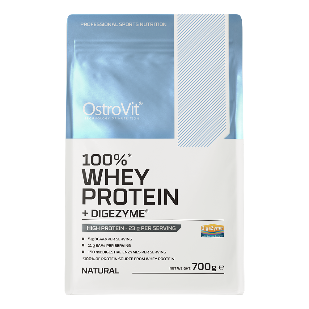OstroVit 100% Whey Protein + Digezyme 700g Naturell En konsentrert proteinkilde i form av myseproteinkonsentrat og fordøyelsesenzymer DigeZyme®