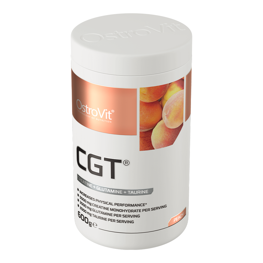 OstroVit CGT 600g Fersken Vegansk produkt som inneholder kreatinmonohydrat, L-glutamin og taurin.