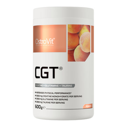 OstroVit CGT 600g Fersken Vegansk produkt som inneholder kreatinmonohydrat, L-glutamin og taurin.