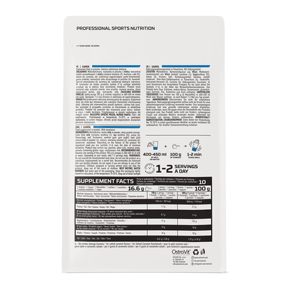 OstroVit Gainer 1000g Jordbær Karbohydrat-proteinpulver – inneholder 77% karbohydrater og 10% protein per porsjon