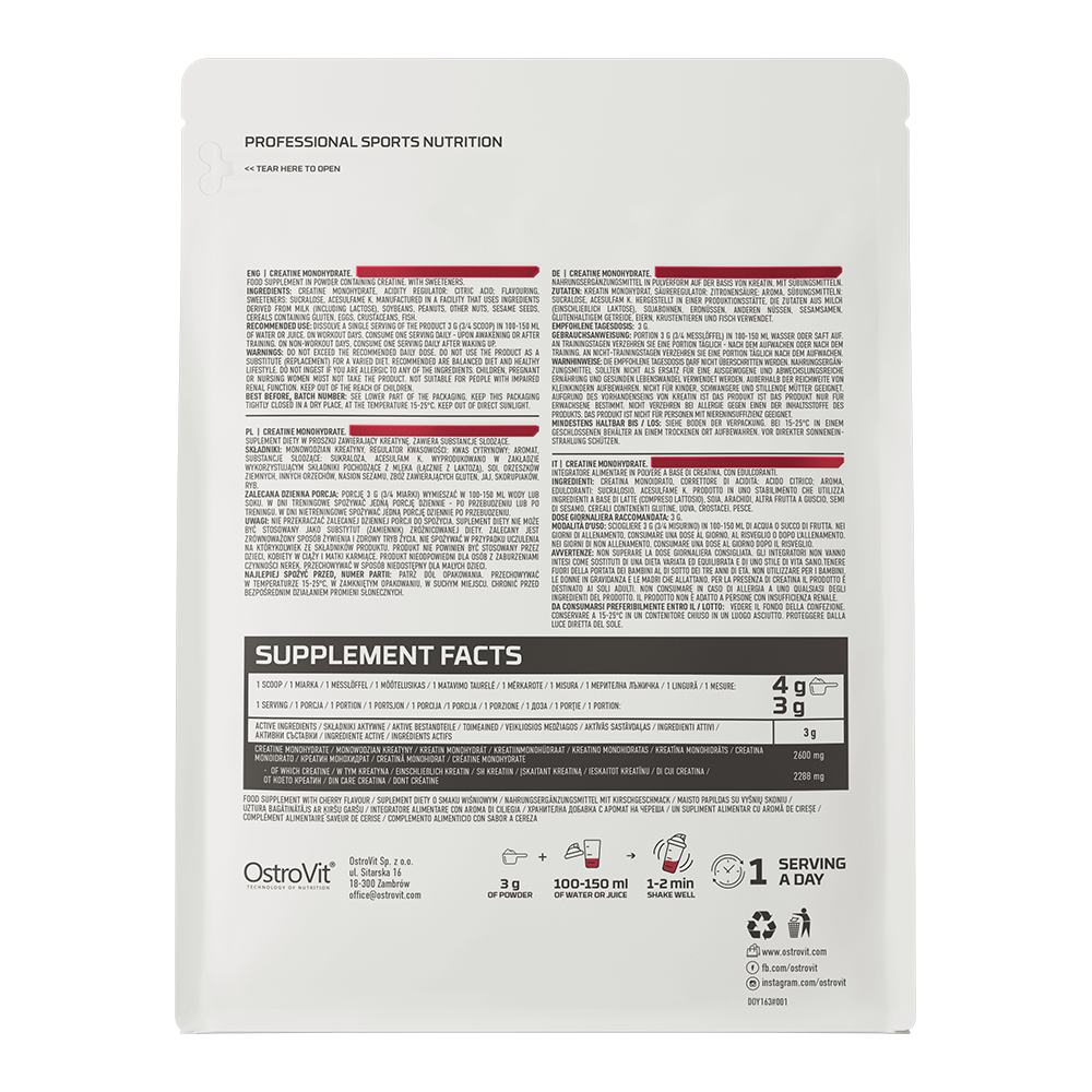 OstroVit Monohydrat Kreatin 500g  Kirsebær
